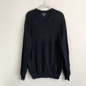 Club Room 100% Cashmere Sweater Mens Large Black V-Neck Preppy Classic Career